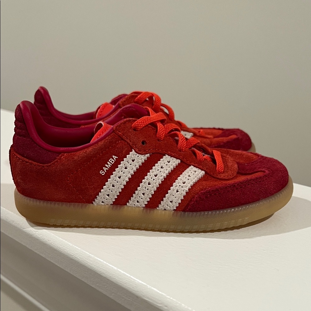 adidas Samba Kids Sneakers Red with White Stripes and Gum Sole